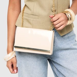 Patent Structured Hardware Detail Clutch Bag and Chain