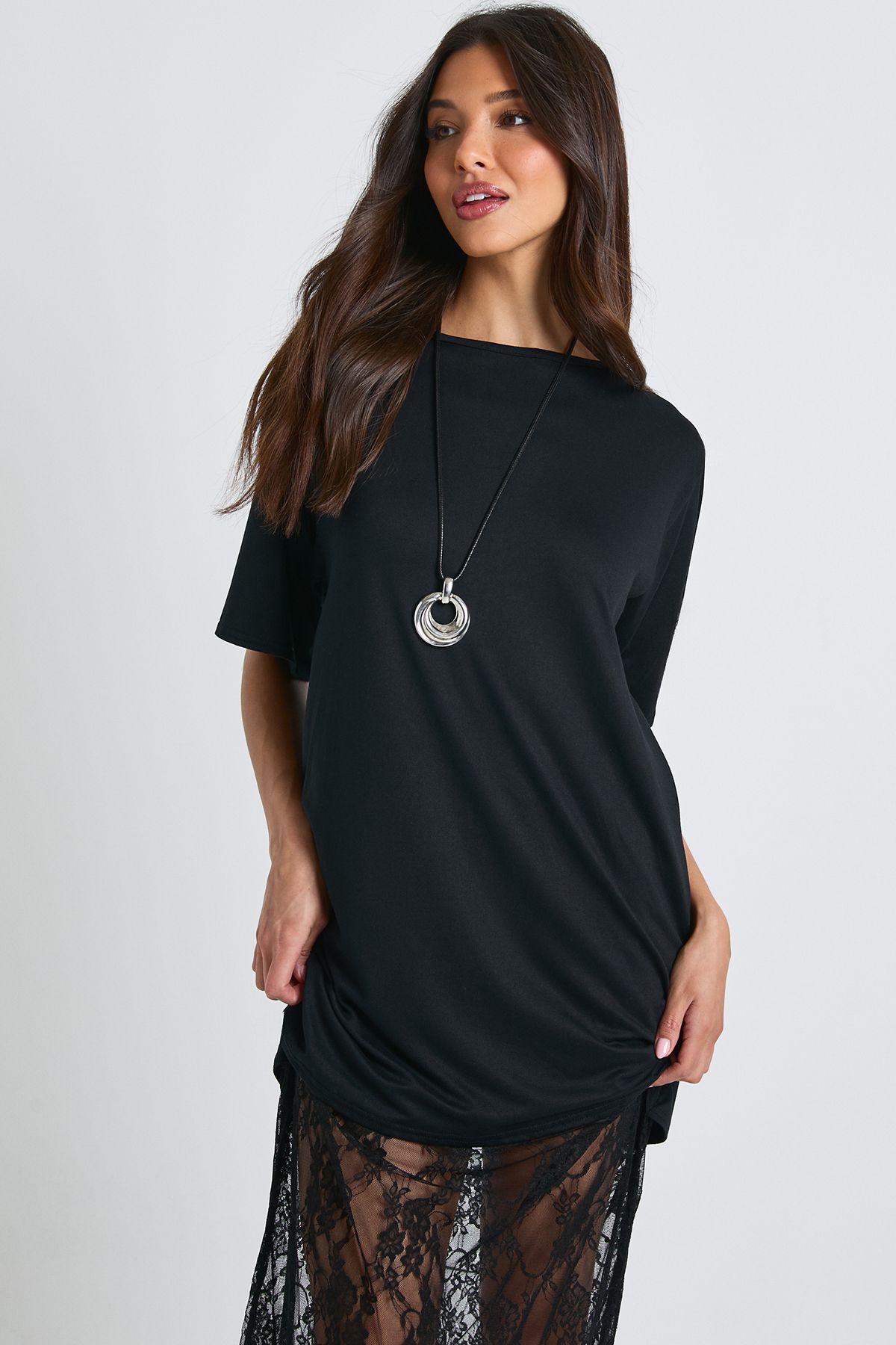 Lace Detail Midaxi T-shirt Dress