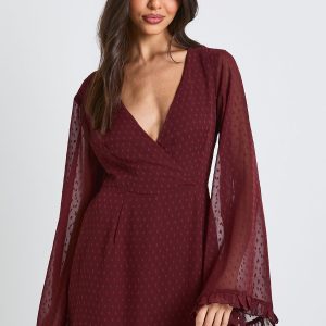 Dobby Flare Sleeve Wrap Mini Dress