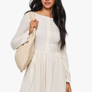 Rib Drop Hem Button Down Mini Dress