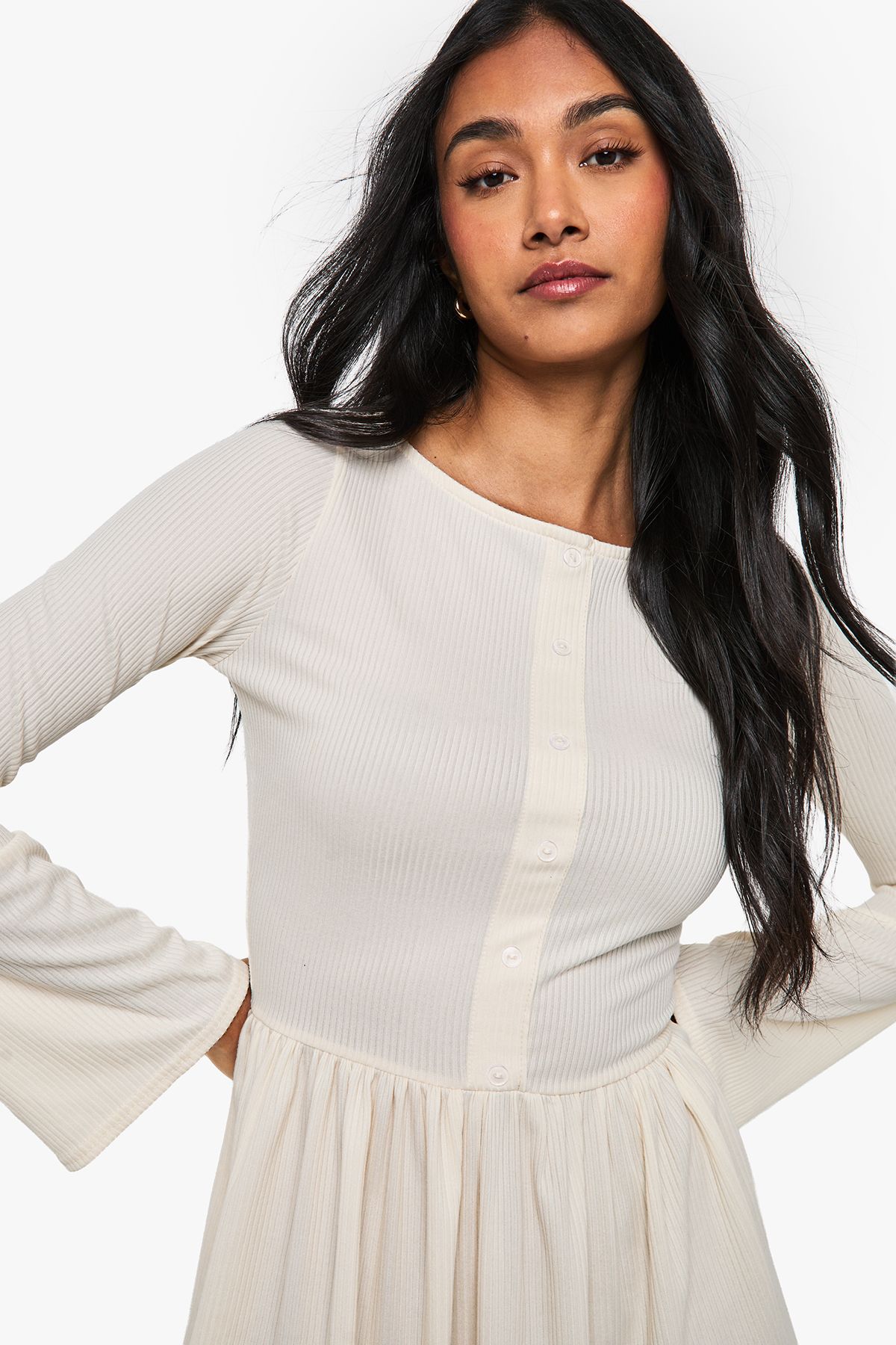 Rib Drop Hem Button Down Mini Dress - Image 4