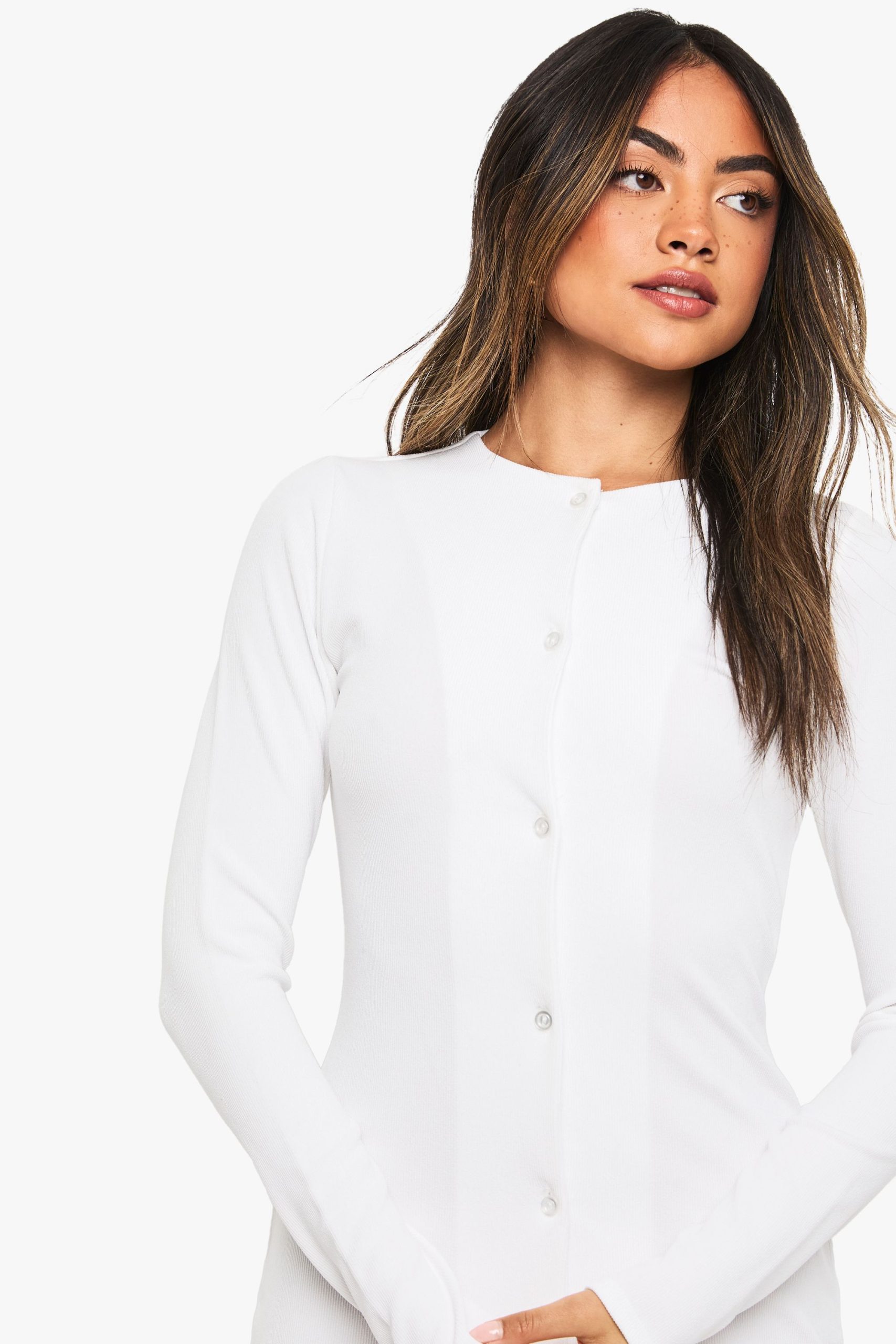Rib Button Down Mini Dress - Image 4