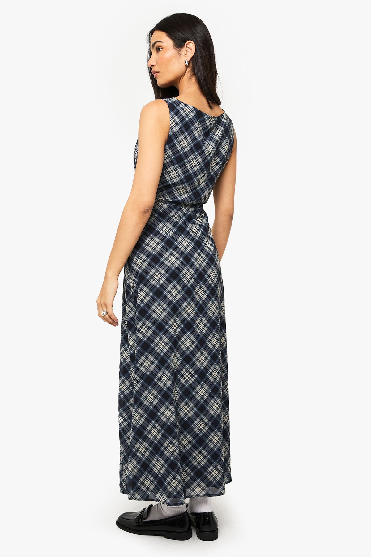 Check Chiffon Cowl Neck Midaxi Dress - Image 2