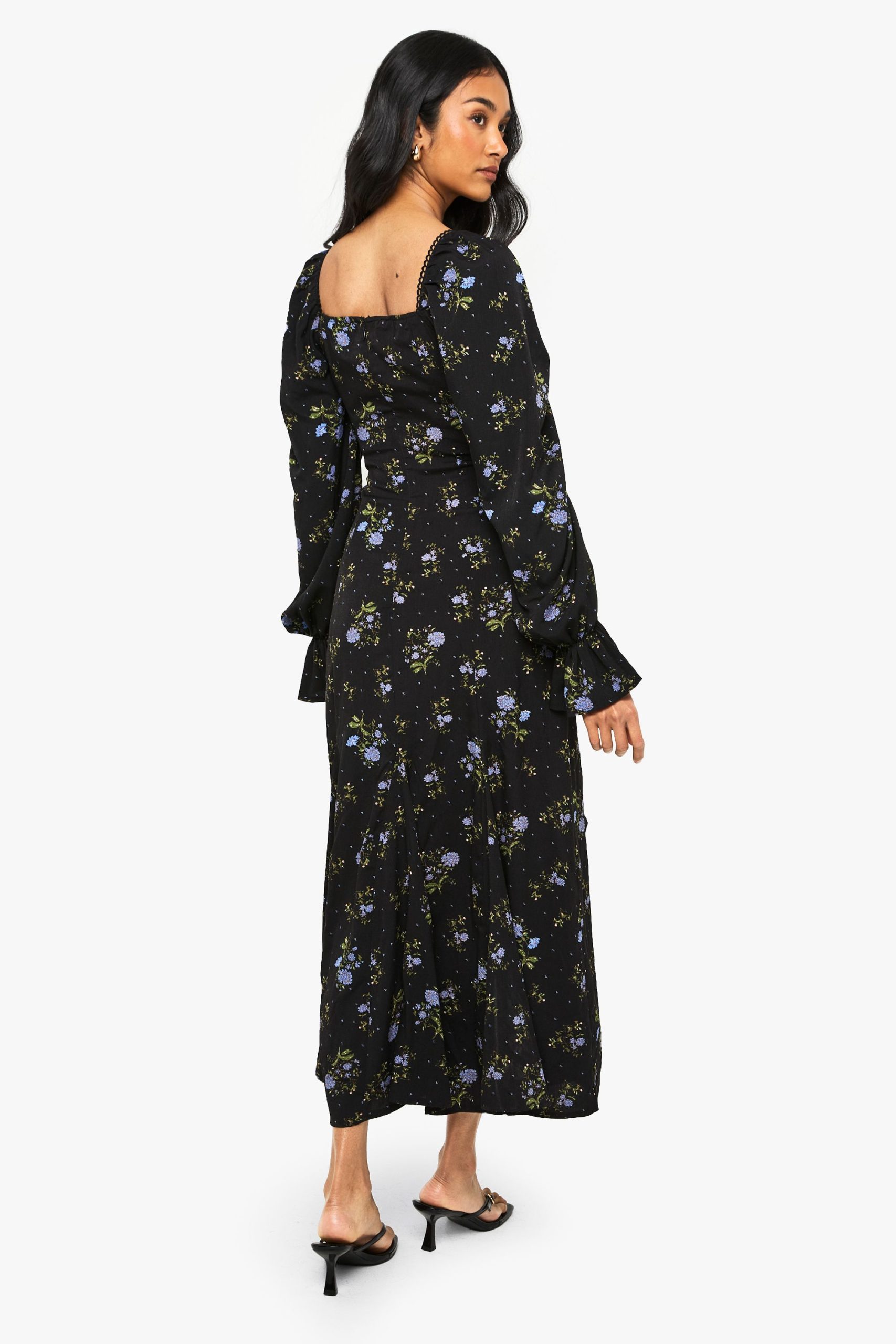 Floral Milkmaid Godet Hem Midaxi Dress - Image 2