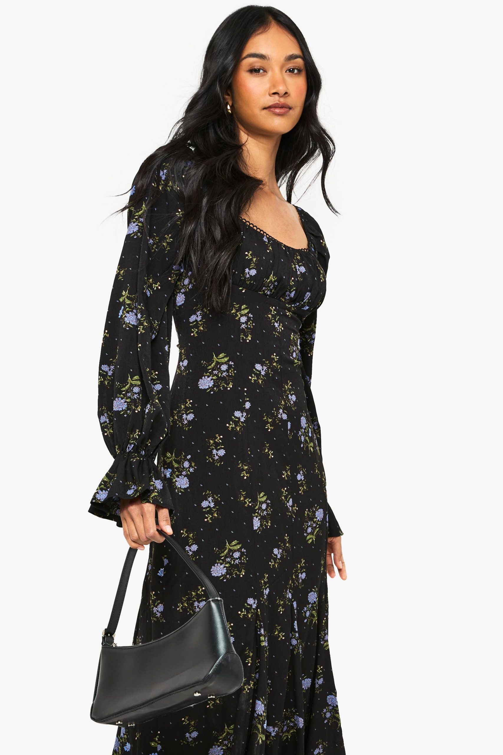 Floral Milkmaid Godet Hem Midaxi Dress - Image 3