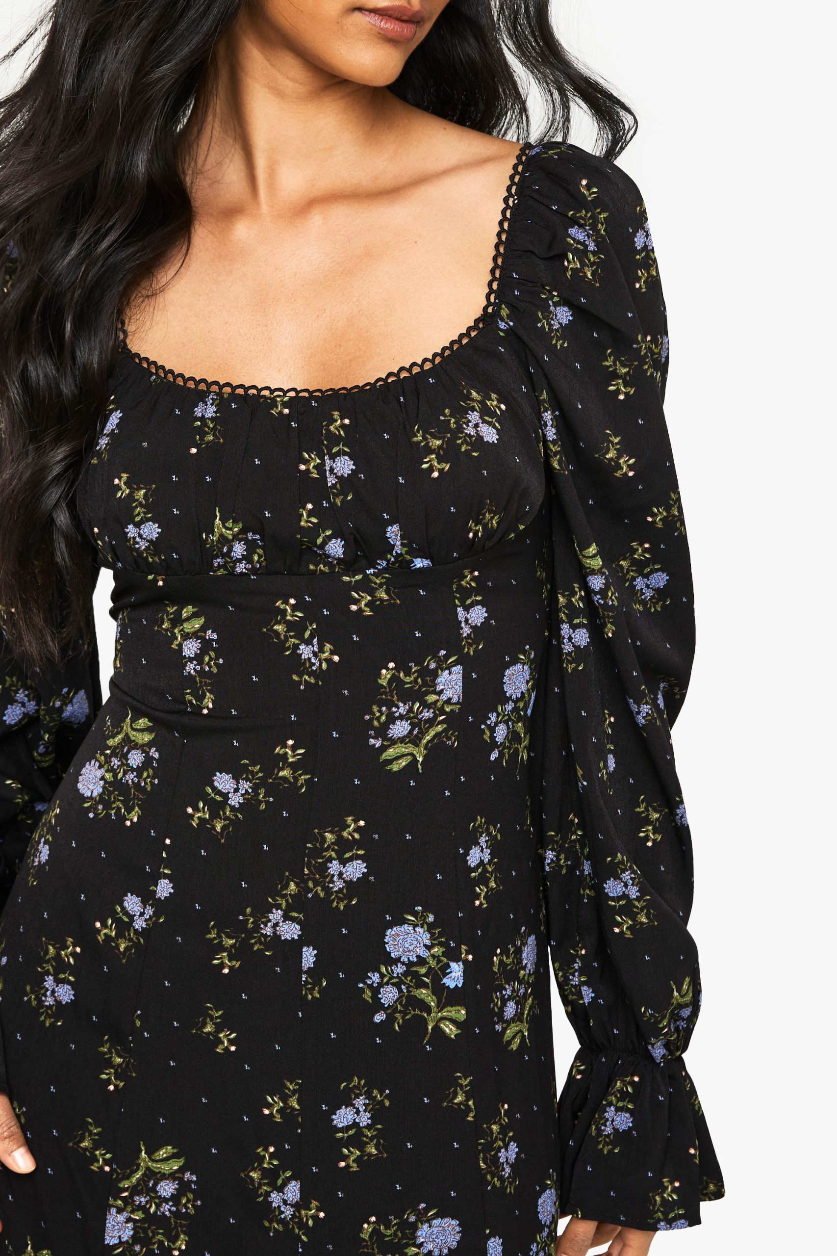 Floral Milkmaid Godet Hem Midaxi Dress - Image 4