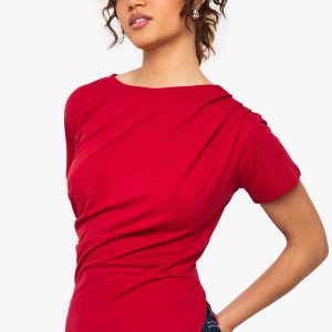Asymmetric Hem Cinched Waist T-shirt