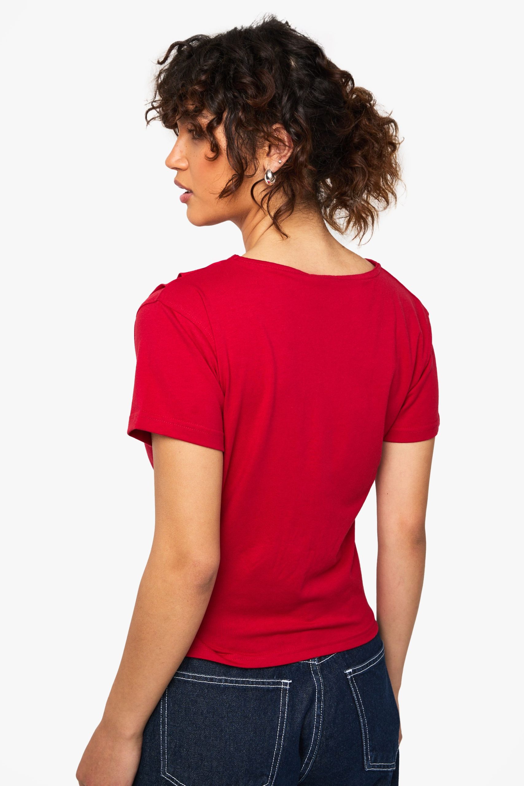 Asymmetric Hem Cinched Waist T-shirt - Image 2