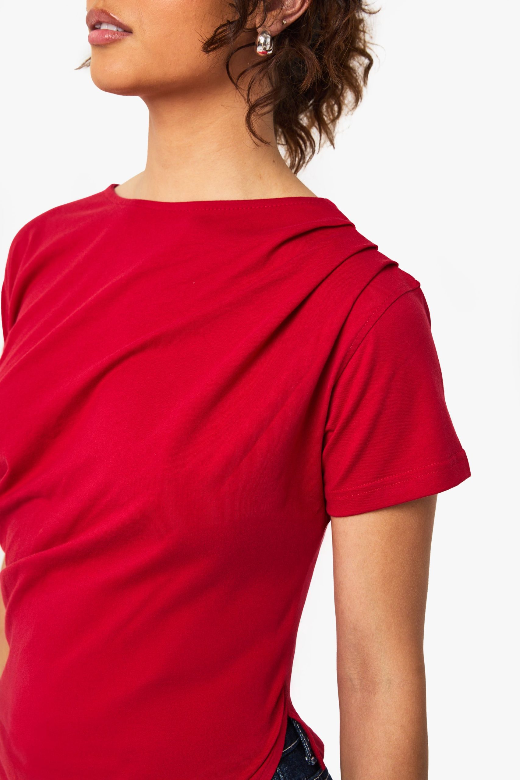 Asymmetric Hem Cinched Waist T-shirt - Image 4