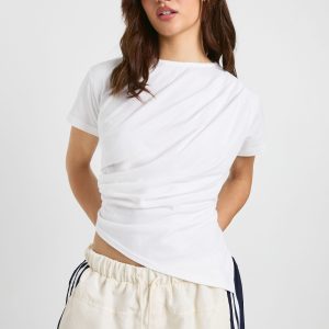 Asymmetric Hem Cinched Waist T-shirt