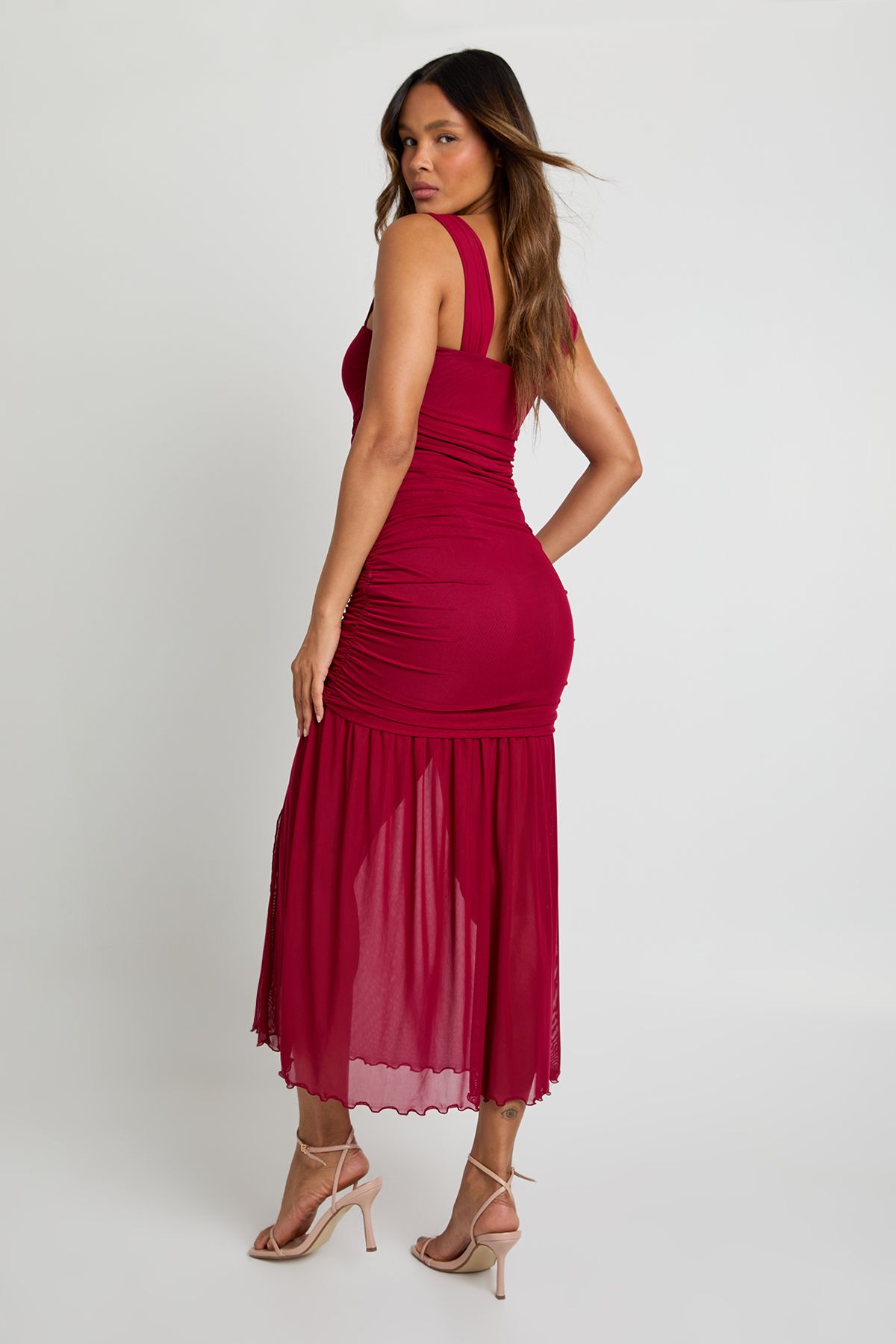 Mesh Square Neck Drop Waist Midaxi Dress - Image 2