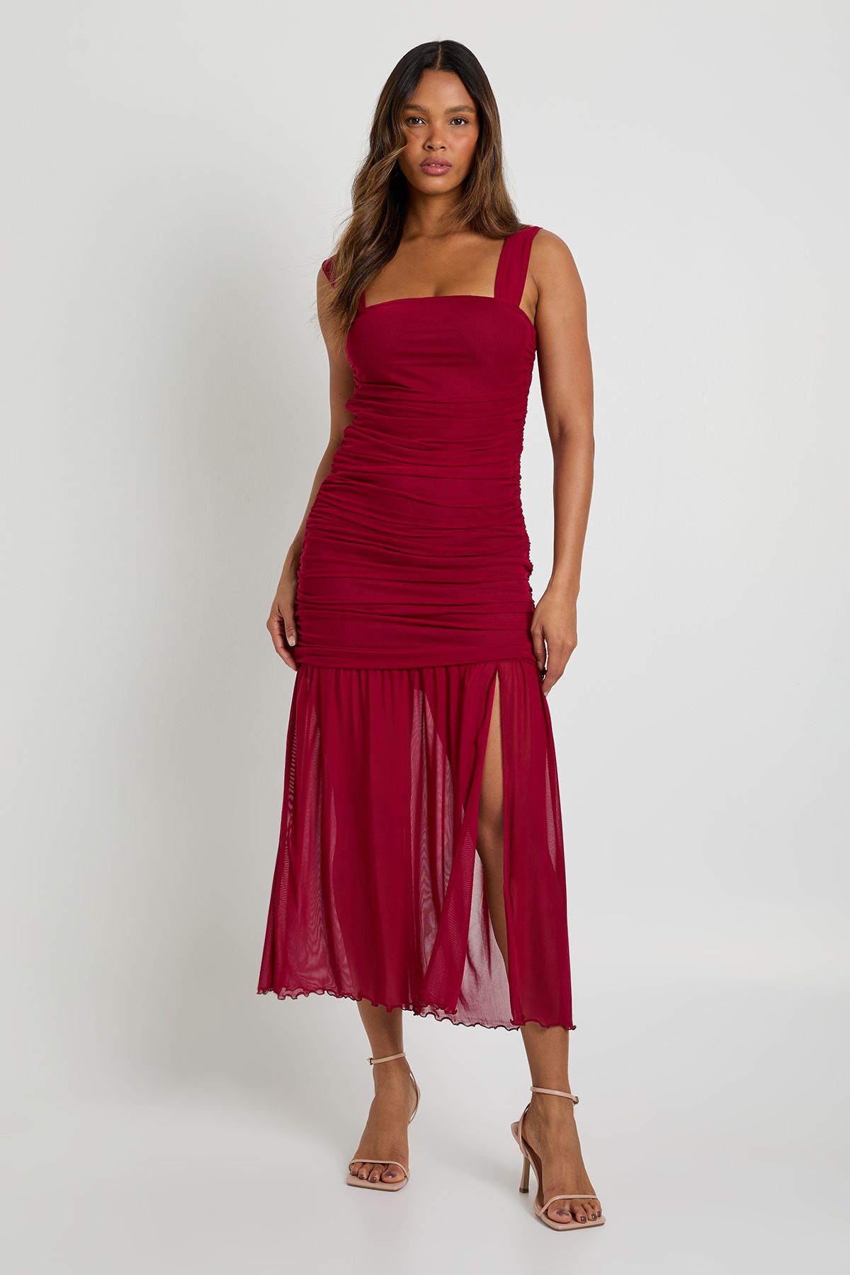 Mesh Square Neck Drop Waist Midaxi Dress - Image 3