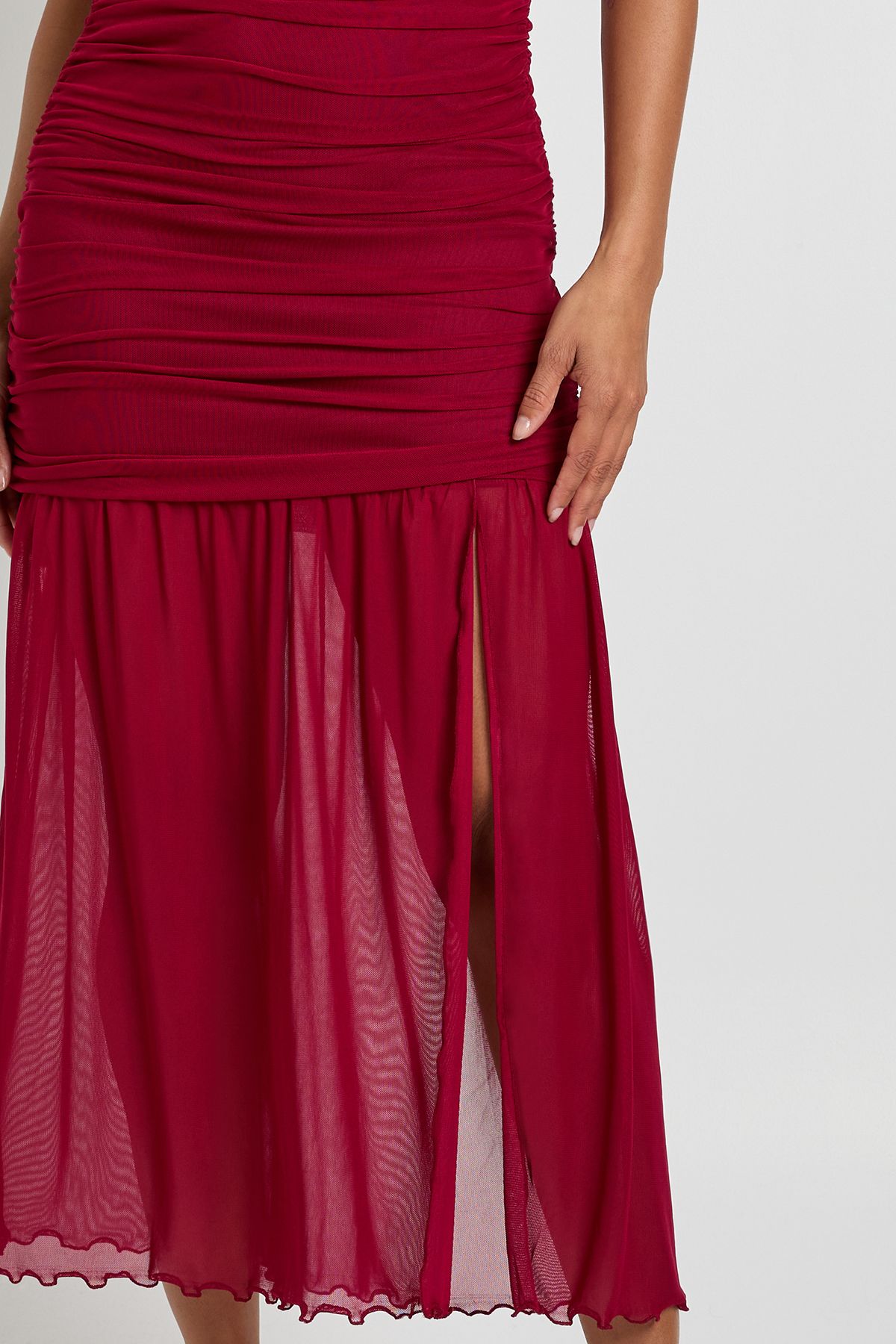 Mesh Square Neck Drop Waist Midaxi Dress - Image 4
