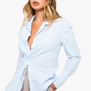 Plunge Wrap Cinched Shirt