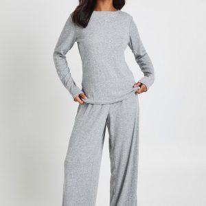 Petite Pointelle Long Sleeve Top and Wide Leg Trouser Pyjama Set
