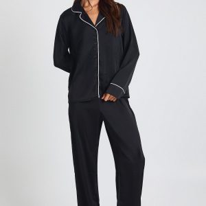 Tall Satin Piping Detail Long Sleeve Shirt & Trousers Pyjama Set