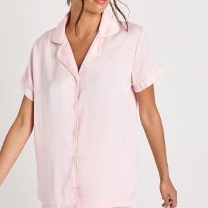 Satin Piping Detail Short Sleeve Shirt & Shorts Pyjama Set