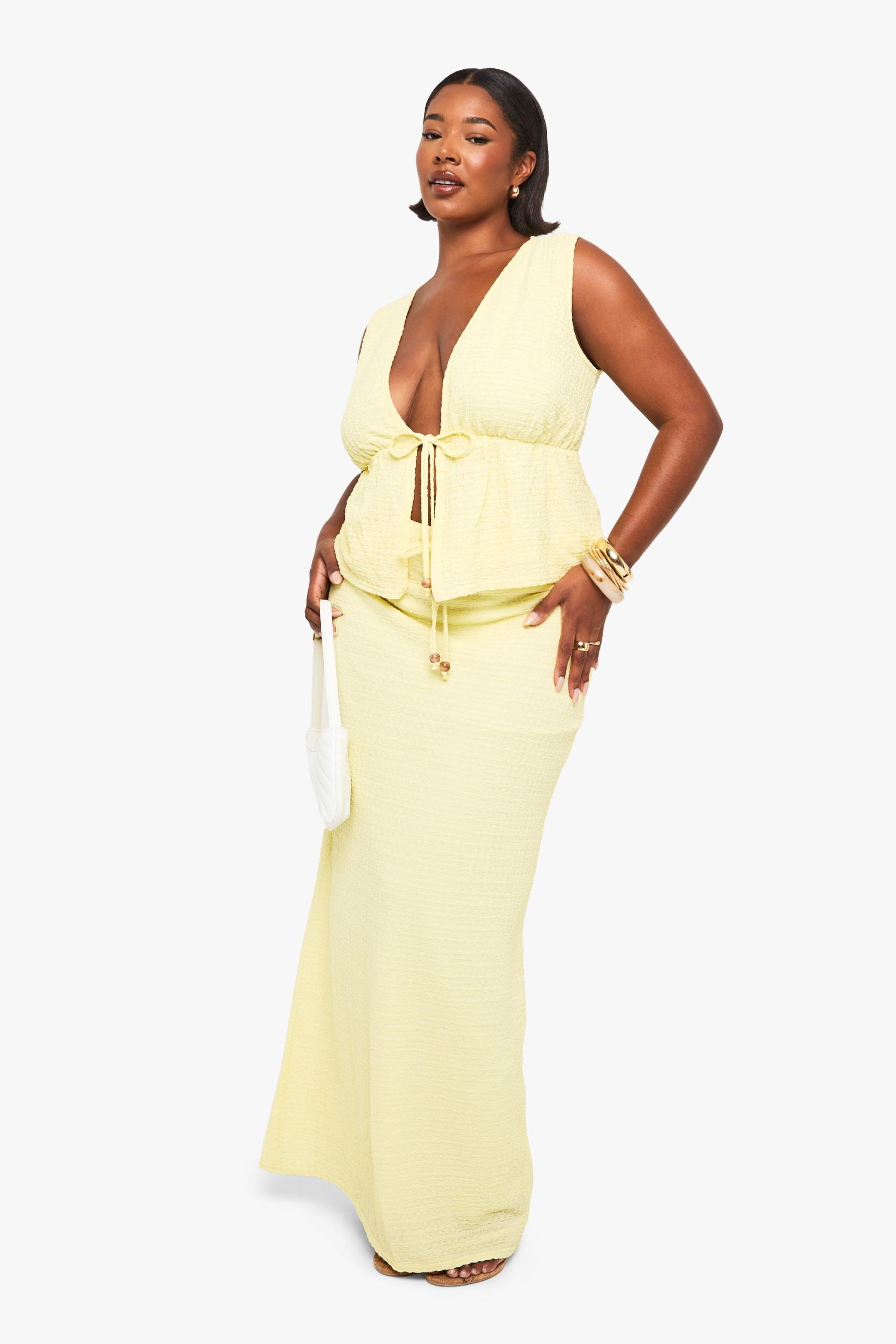 Beaded Textured Tie Front Waistcoat - Image 3