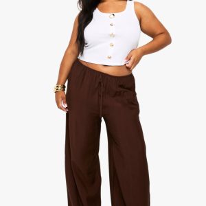 Plus Woven Drawstring Wide Leg Trouser