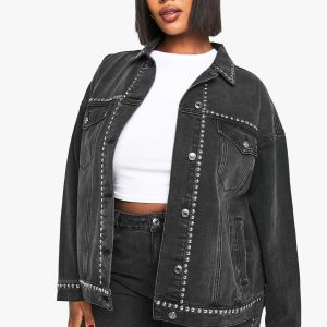 Plus Studded Denim Jacket