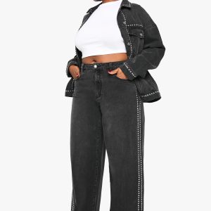 Plus Studded Wide Leg Jean