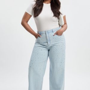 Plus Embellished High Waist Straight Leg Jean