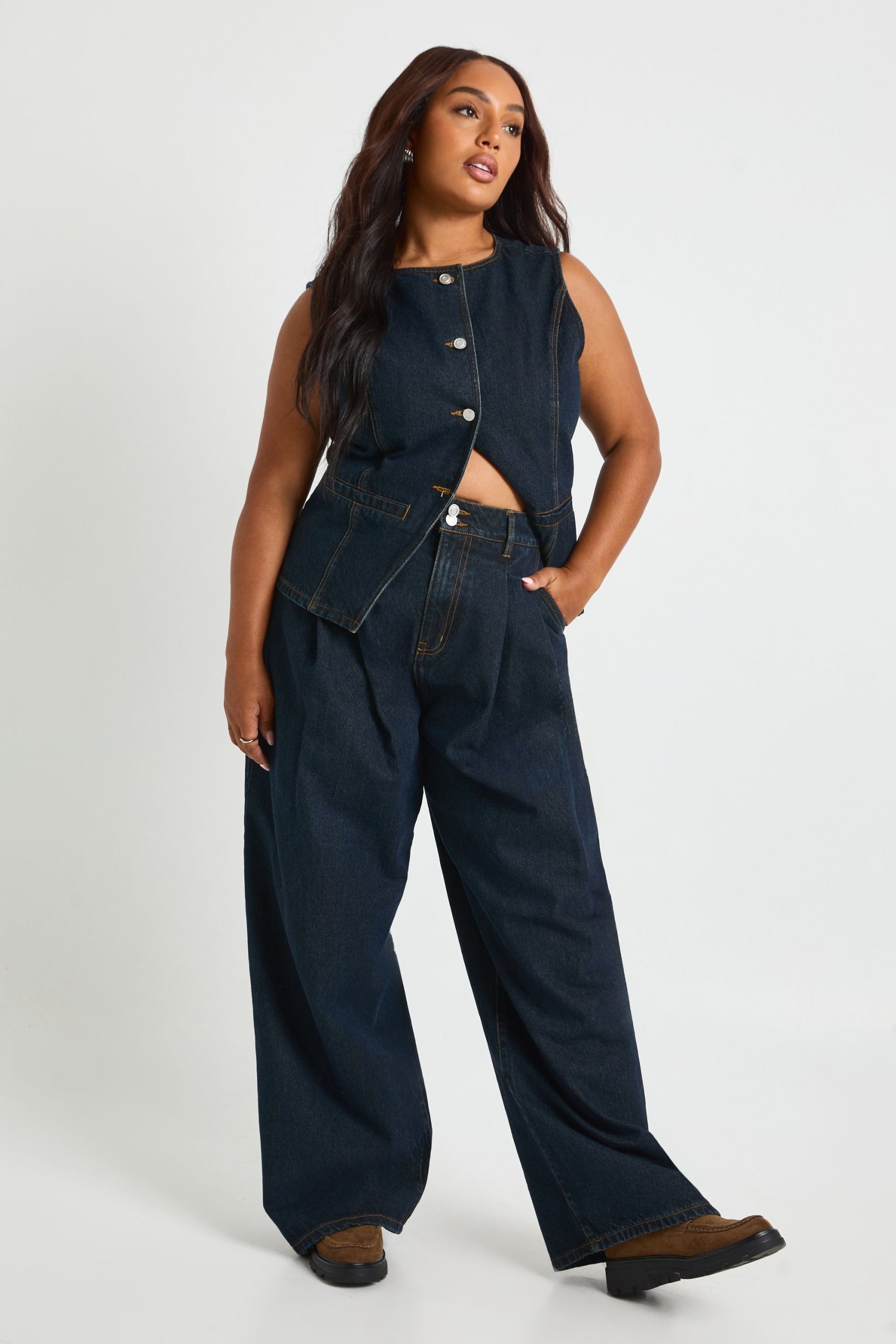 Plus High Waist Double Pleated Wide Leg Jean - Image 3