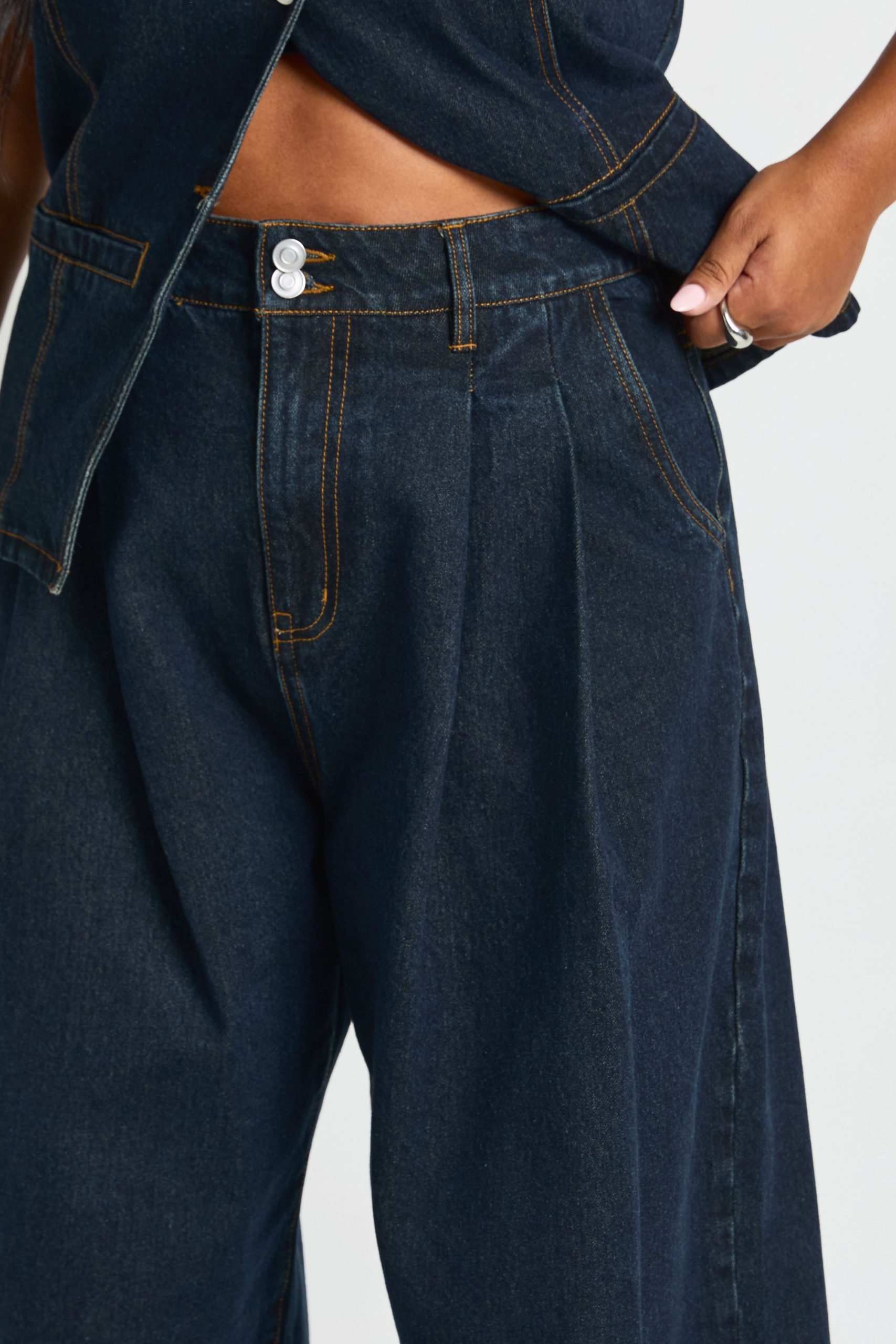 Plus High Waist Double Pleated Wide Leg Jean - Image 4