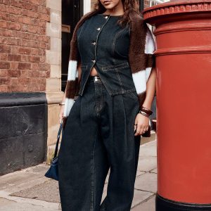 Plus Denim Longline Button Down Waistcoat