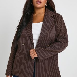 Plus Pin Stripe Wrap Tie Front Blazer
