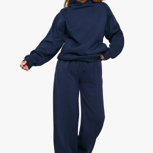Pintuck Detail Deep Waistband Wide Leg Jogger