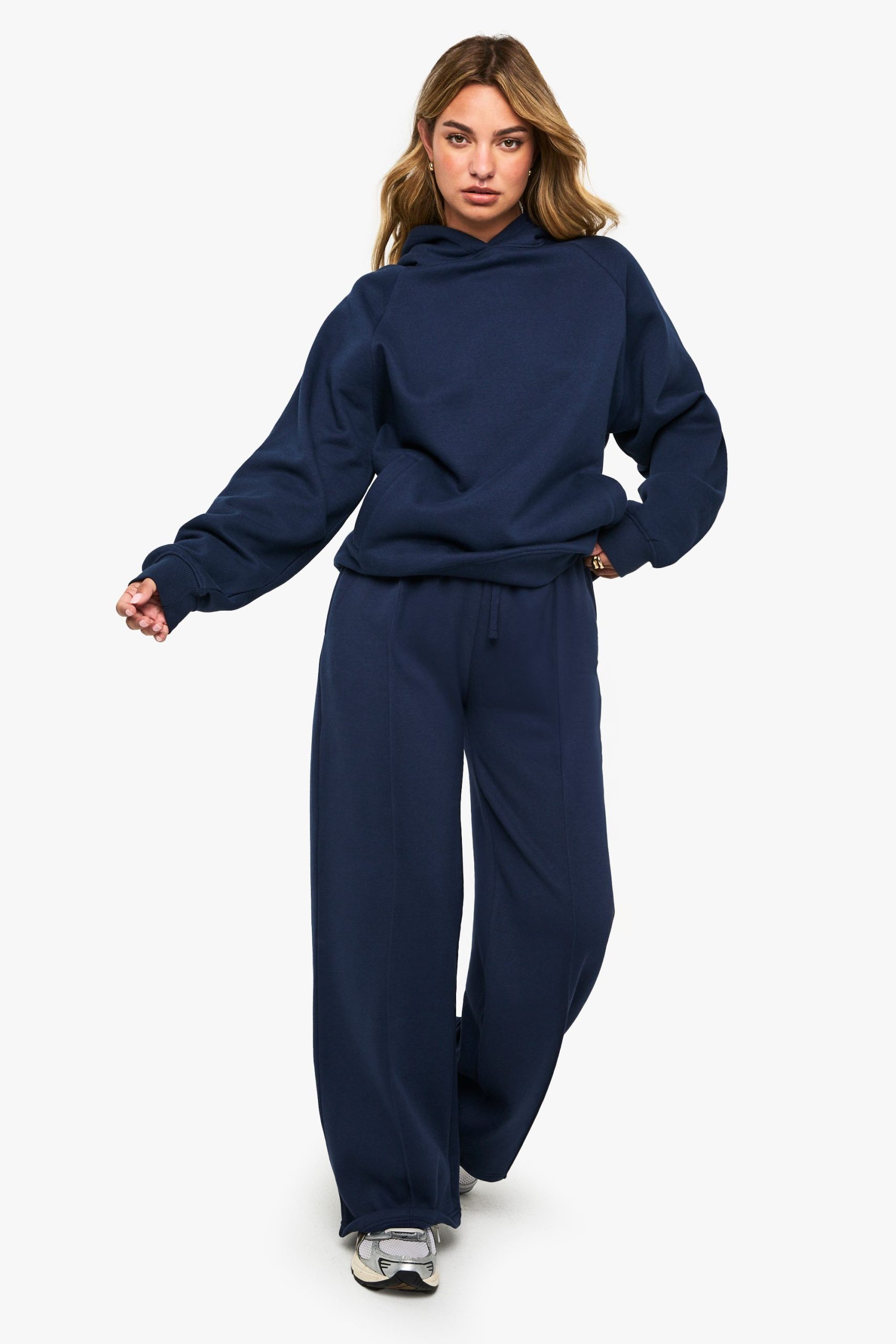 Pintuck Detail Deep Waistband Wide Leg Jogger