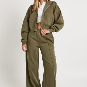 Pintuck Detail Deep Waistband Wide Leg Jogger