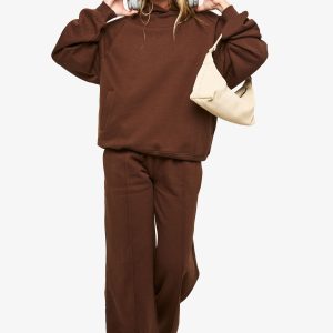 Pintuck Detail Deep Waistband Wide Leg Jogger