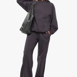 Pintuck Detail Deep Waistband Wide Leg Jogger