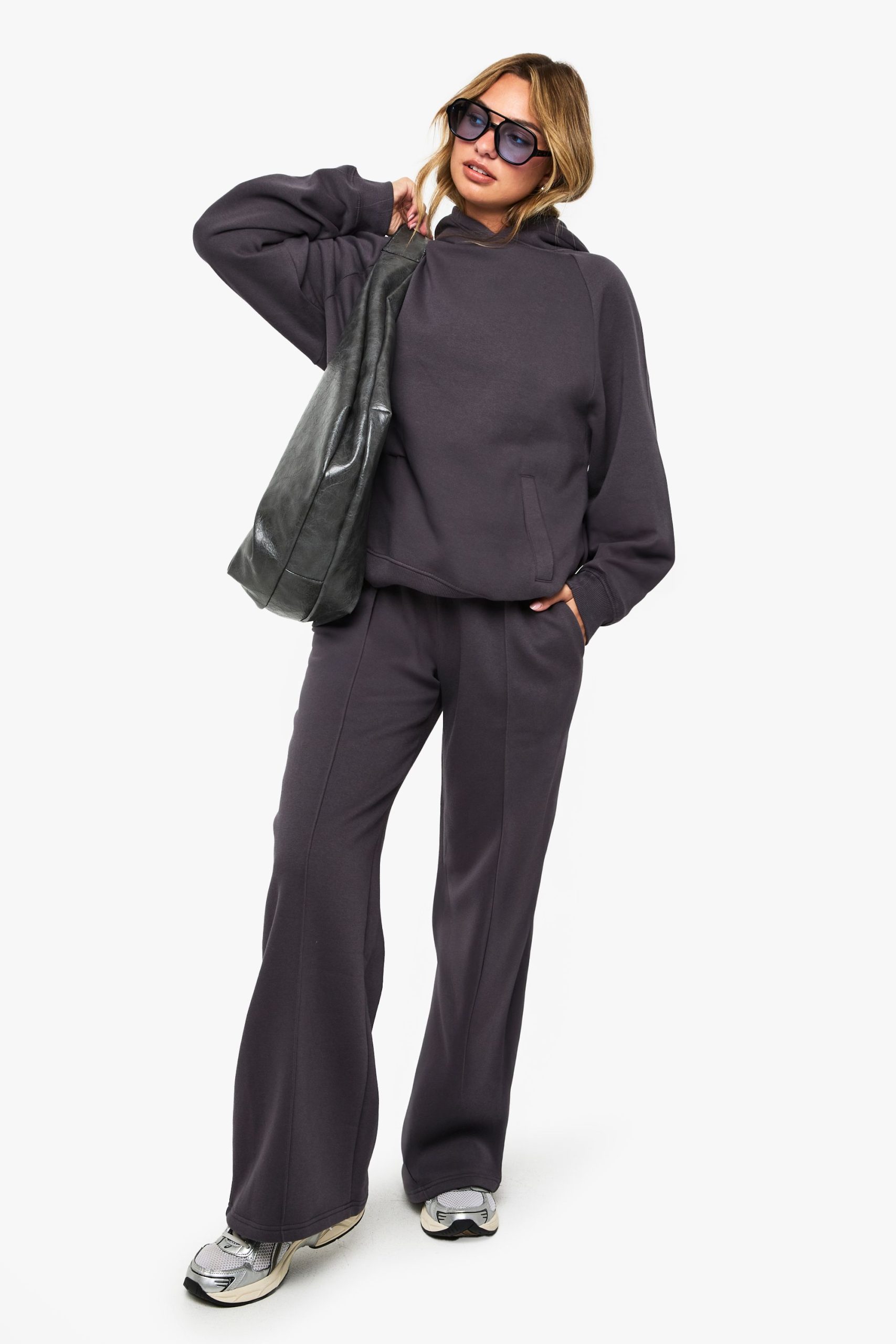 Pintuck Detail Deep Waistband Wide Leg Jogger