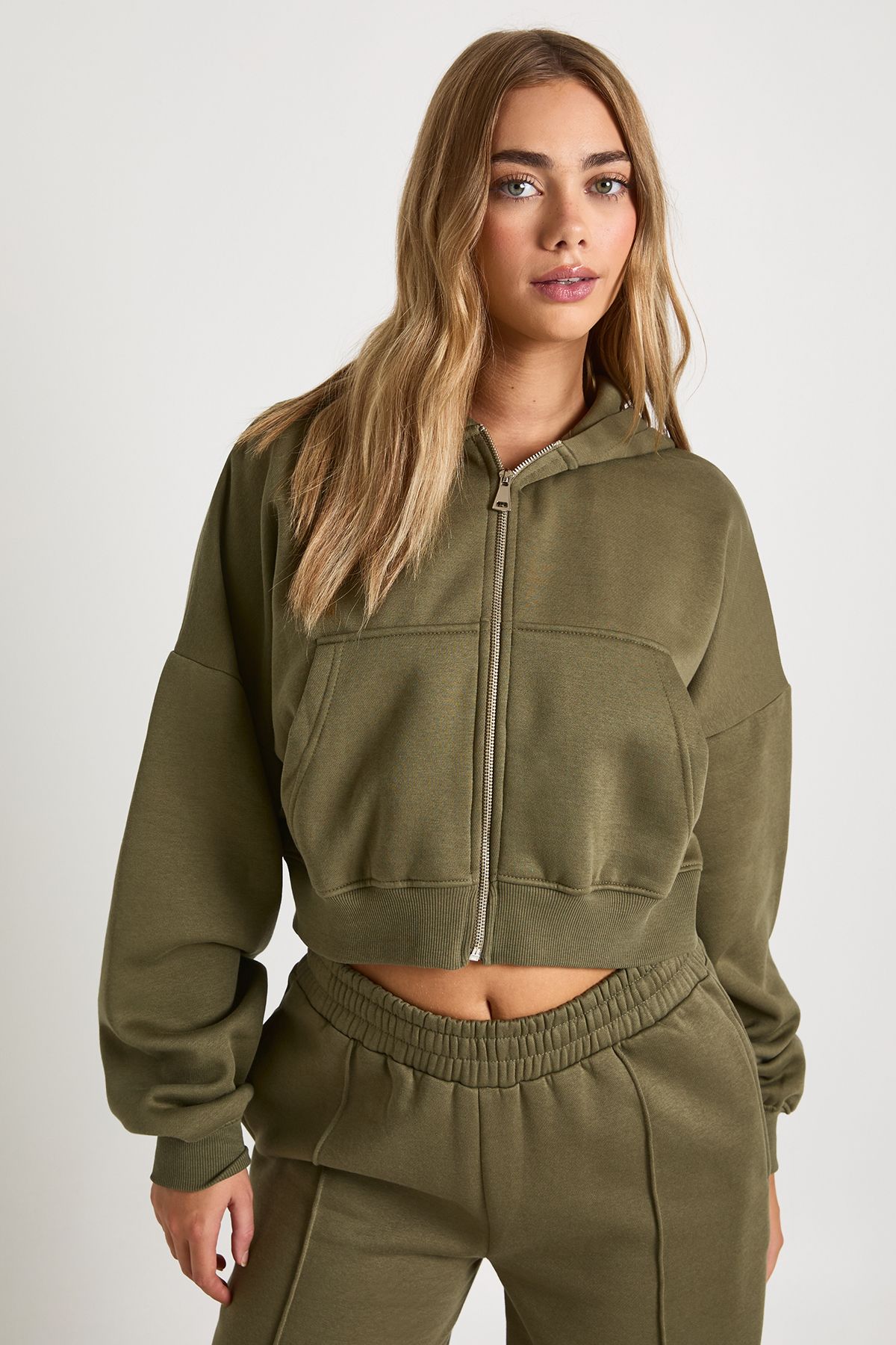 Boxy Balloon Sleeve Oversized Zip Through Hoodie