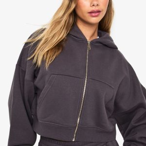 Boxy Balloon Sleeve Oversized Zip Through Hoodie
