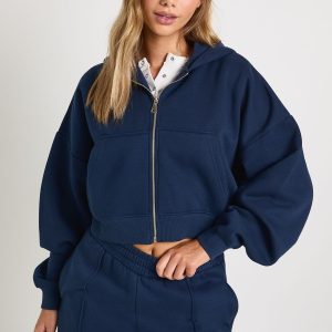 Boxy Balloon Sleeve Oversized Zip Through Hoodie