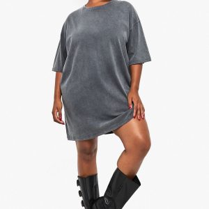 Plus Acid Wash T Shirt Dress