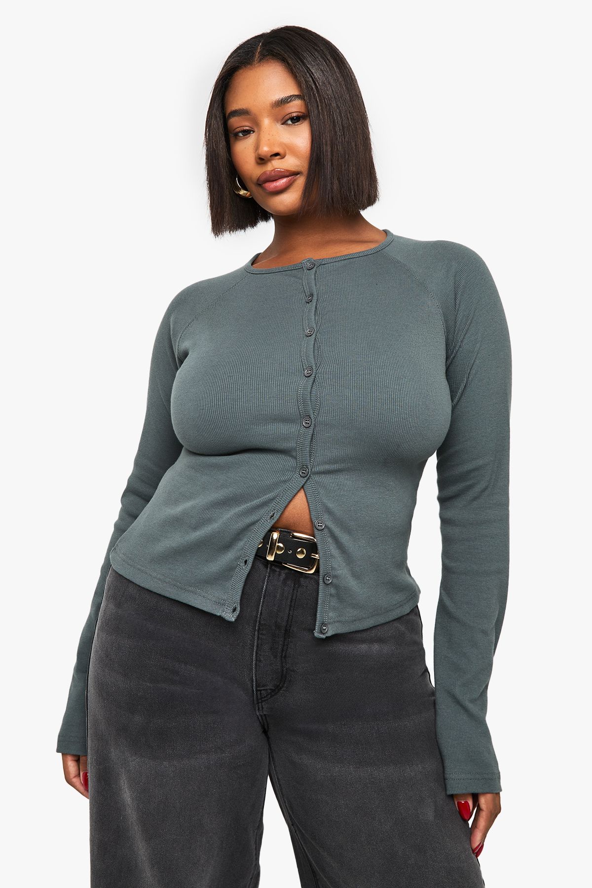 Plus Button Down Long Sleeve Top