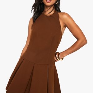 Petite Tailored High Neck Pleated Mini Dress