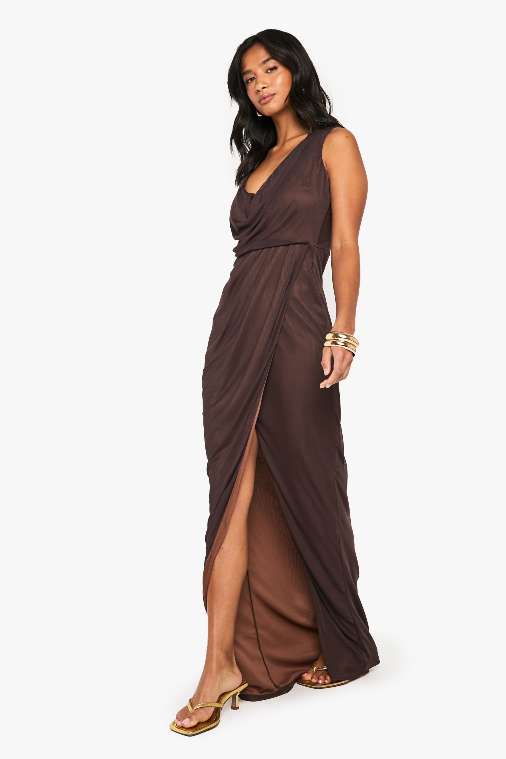 Petite Mesh Wrap Cowl Maxi Dress - Image 3