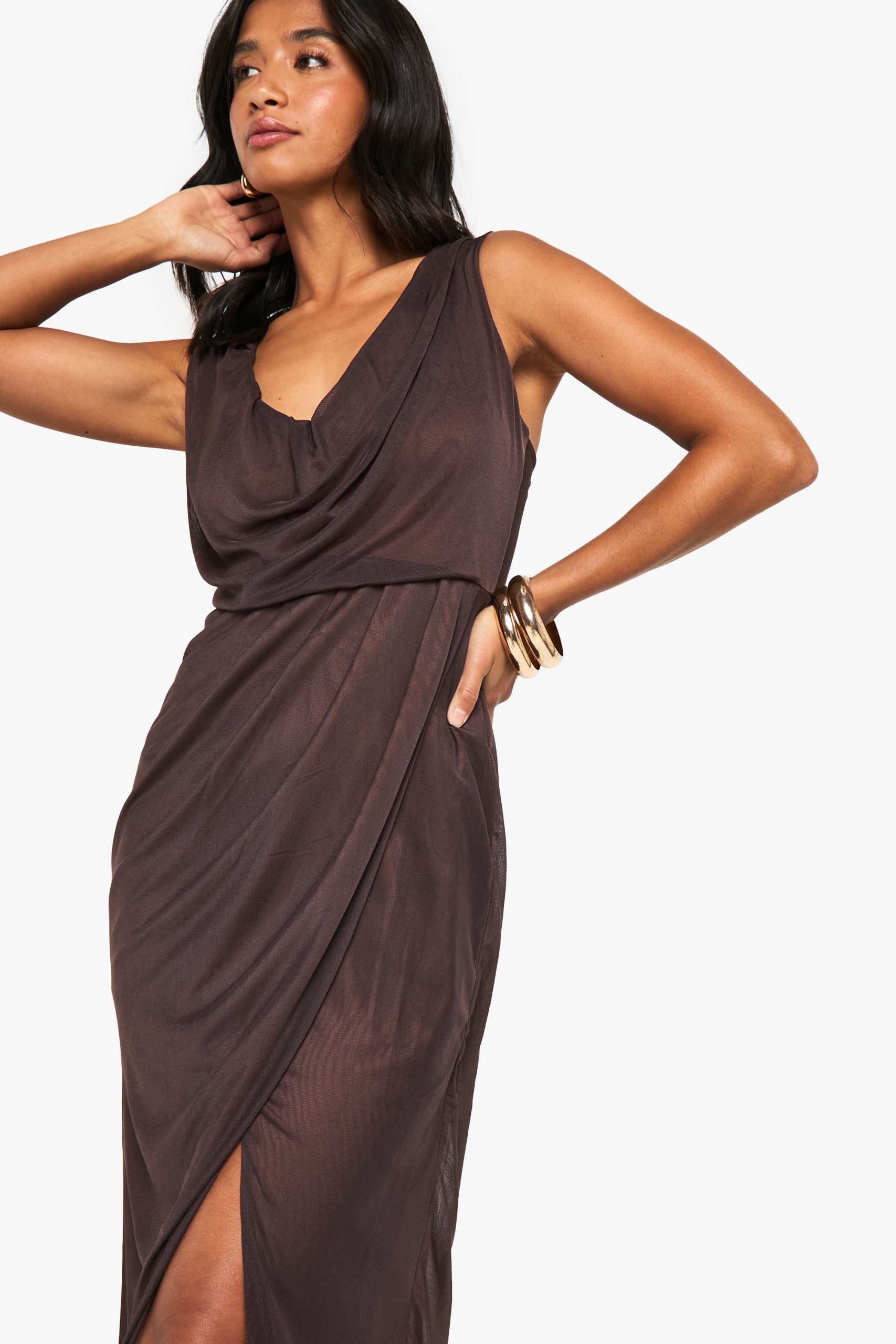 Petite Mesh Wrap Cowl Maxi Dress - Image 4