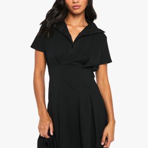 Petite Cotton Collared Pleated Mini Dress