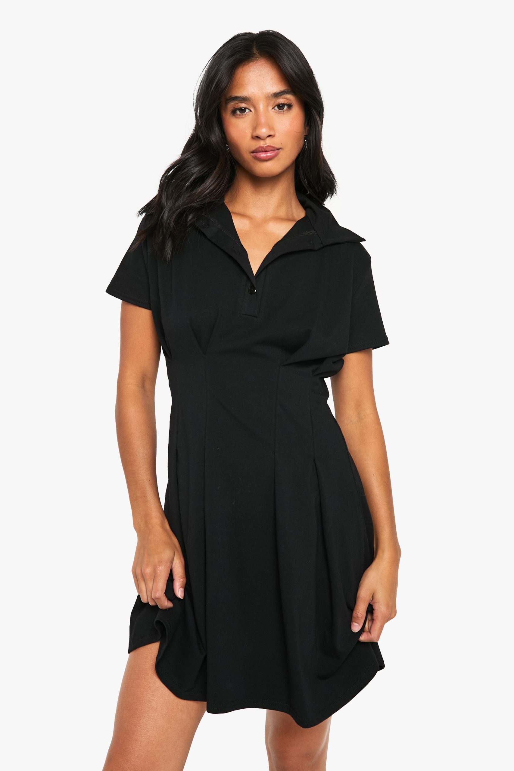 Petite Cotton Collared Pleated Mini Dress
