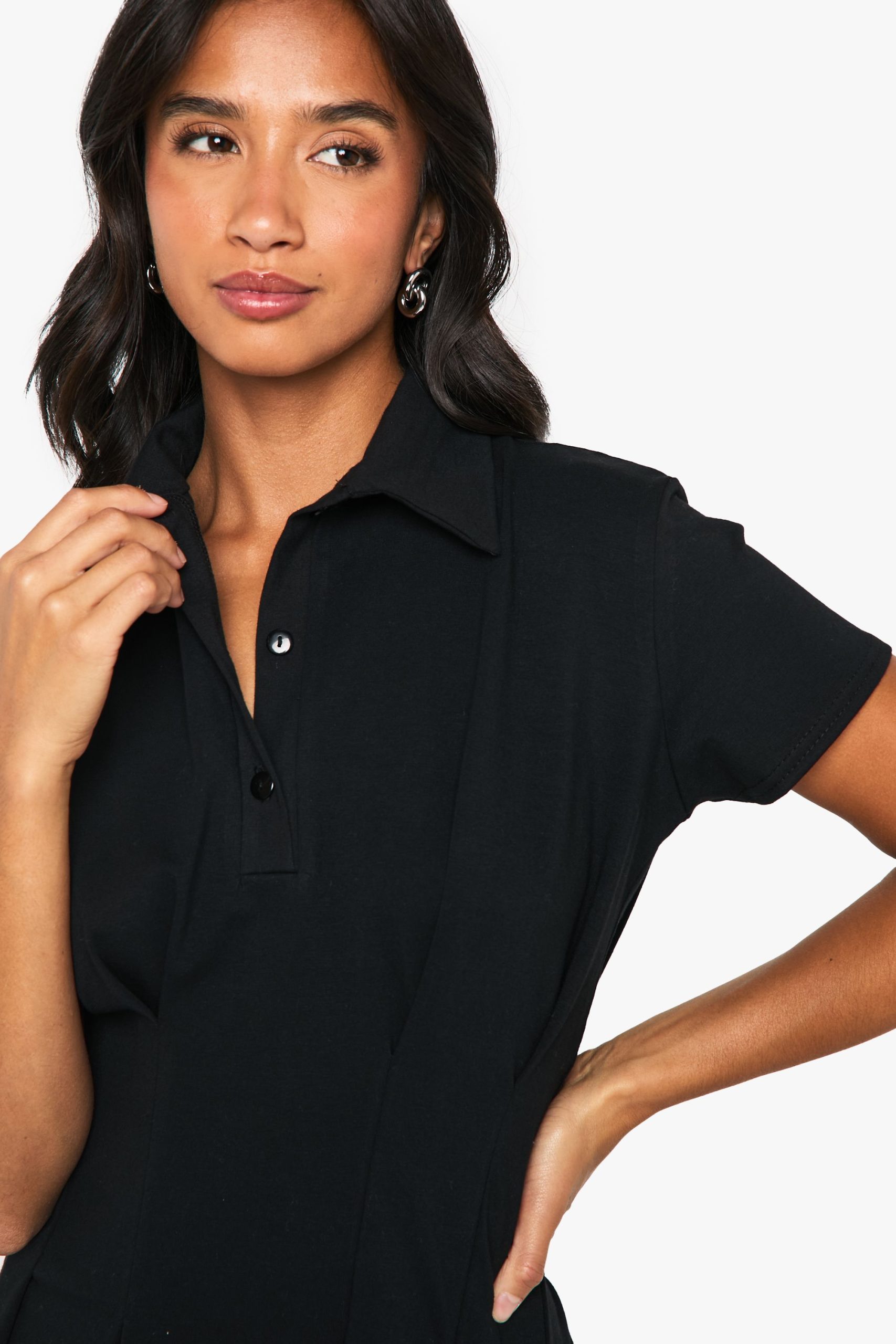 Petite Cotton Collared Pleated Mini Dress - Image 4