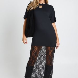 Petite Lace Detail Midaxi T-Shirt Dress