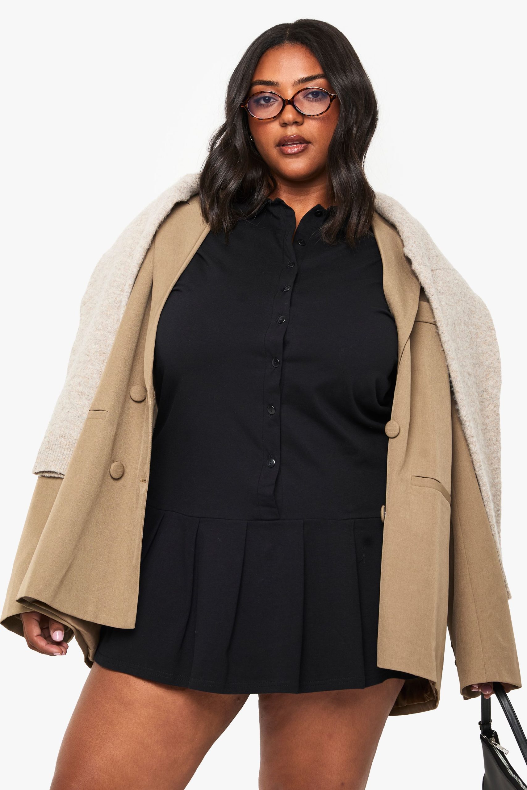 Plus Pleated Hem Skater Shirt Dress