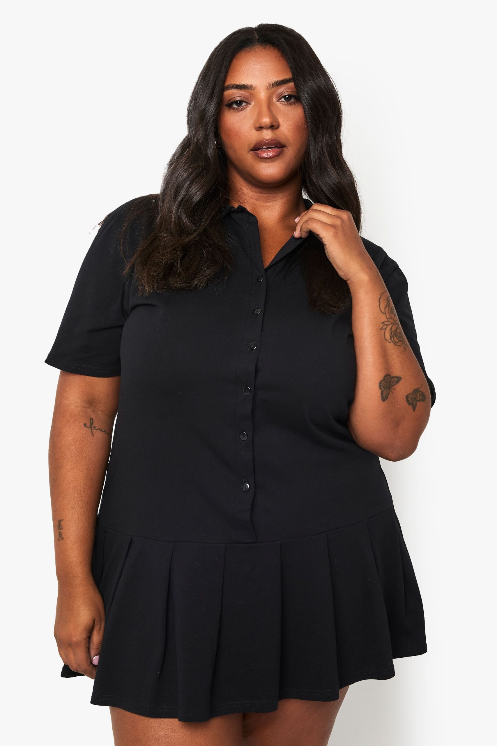 Plus Pleated Hem Skater Shirt Dress - Image 3